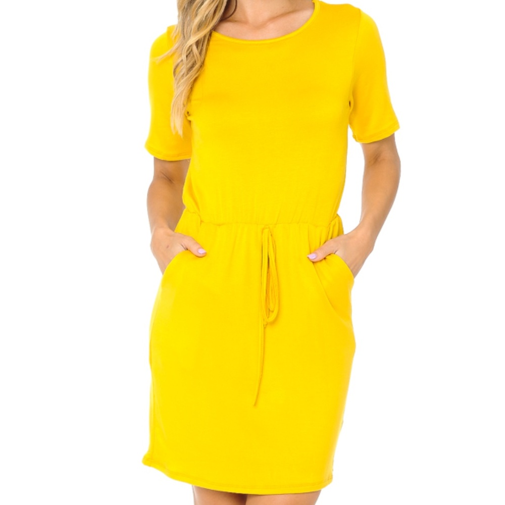 SHORT SLEEVE, WAIST TIE DRESS WITH POCKETS